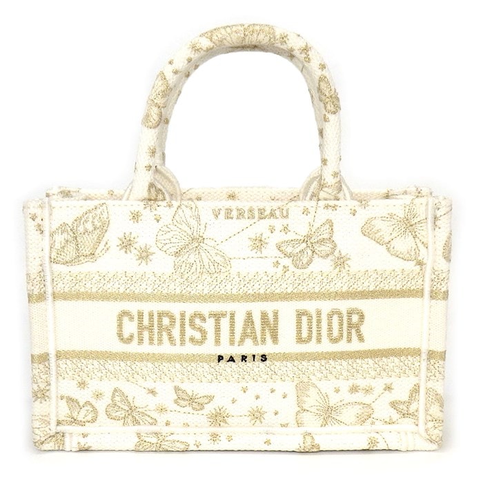 ディオール Dior ハンドバッグ ショルダーバッグ ブックトート ミニ S5573CESU_M01E ゴールド ホワイト バタフライ ゾディアック エンブロイダリー (コットン) 【中古】