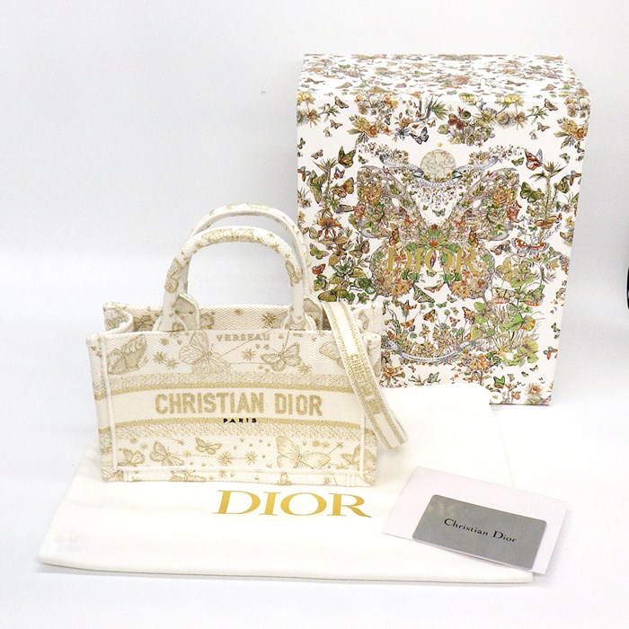 ディオール Dior ハンドバッグ ショルダーバッグ ブックトート ミニ S5573CESU_M01E ゴールド ホワイト バタフライ ゾディアック エンブロイダリー (コットン) 【中古】