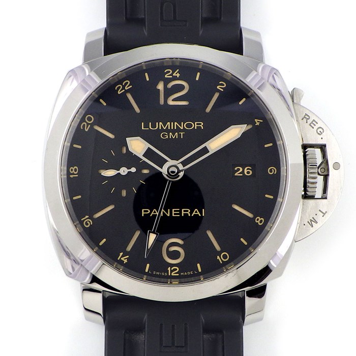 パネライ PANERAI 腕時計 ルミノール 1950 アッチャイオ PAM00531 ブラック文字盤 3デイズ GMT 24時間表示 2タイム表示 パワーリザーブインジゲーター ラバー SS 自動巻き 【箱・保付き】 【中古】