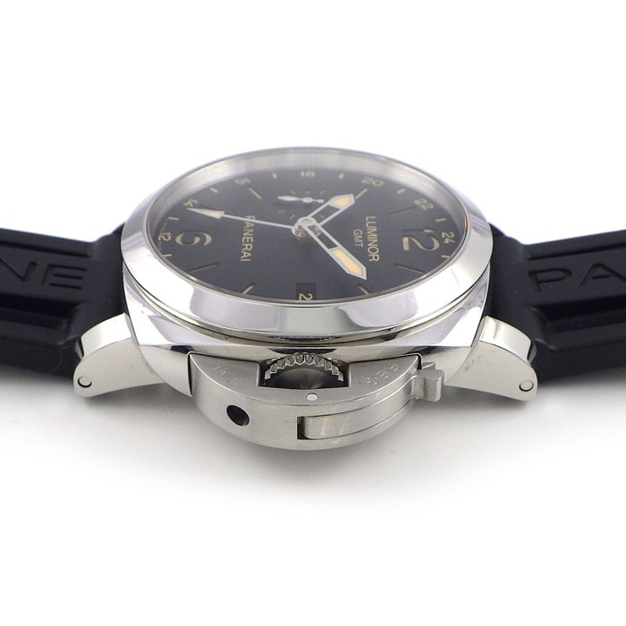 パネライ PANERAI 腕時計 ルミノール 1950 アッチャイオ PAM00531 ブラック文字盤 3デイズ GMT 24時間表示 2タイム表示 パワーリザーブインジゲーター ラバー SS 自動巻き 【箱・保付き】 【中古】