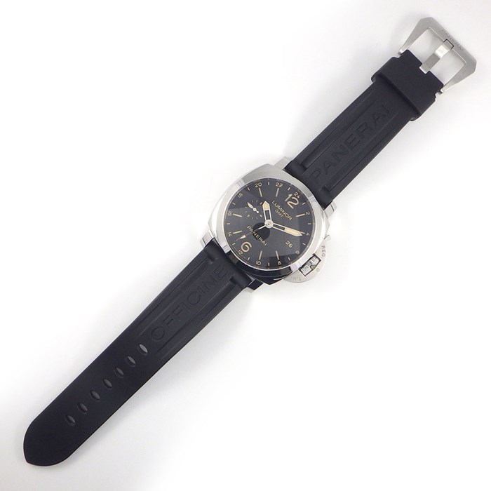 パネライ PANERAI 腕時計 ルミノール 1950 アッチャイオ PAM00531 ブラック文字盤 3デイズ GMT 24時間表示 2タイム表示 パワーリザーブインジゲーター ラバー SS 自動巻き 【箱・保付き】 【中古】