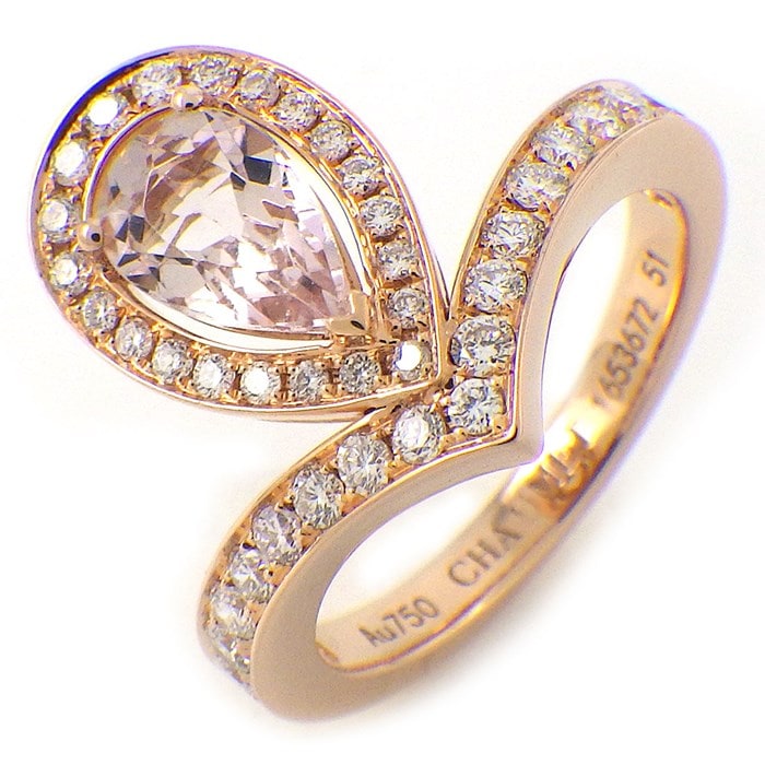 ショーメ Chaumet リング ジョゼフィーヌ エグレット 1ポイント ペアシェイプ ピンク クォーツ ラウンドカット ダイヤモンド K18PG 10号 / #51 【中古】