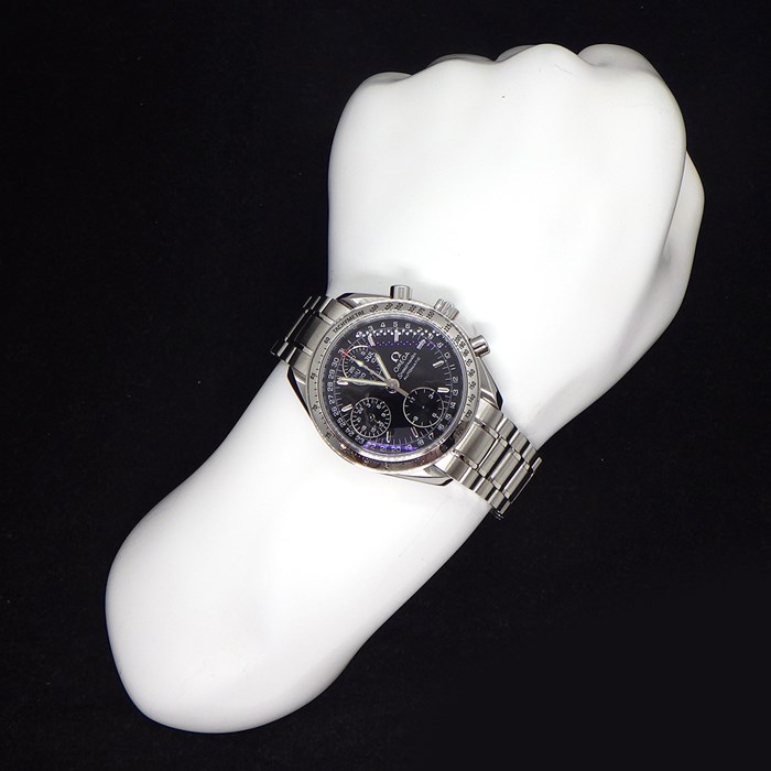 オメガ OMEGA 腕時計 スピードマスター デイデイト 3523.50 日本限定モデル トリプルカレンダー クロノグラフ タキメーター スモールセコンド GMT ブラック文字盤 SS 自動巻き 【中古】