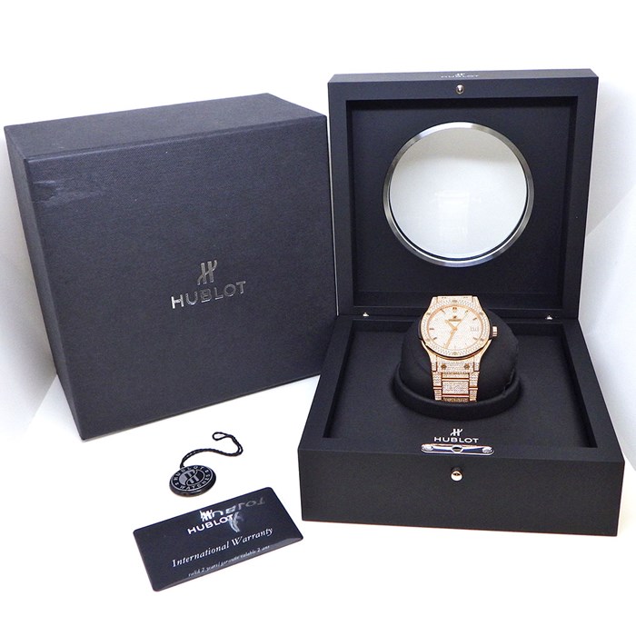 ウブロ Hublot 腕時計 クラシックフュージョン キングゴールド 511.OX.9010.OX.3704 カレンダー 裏スケ フル パヴェ ダイヤモンド 文字盤/ベゼル/ベルト K18キングゴールド 自動巻き 【中古】
