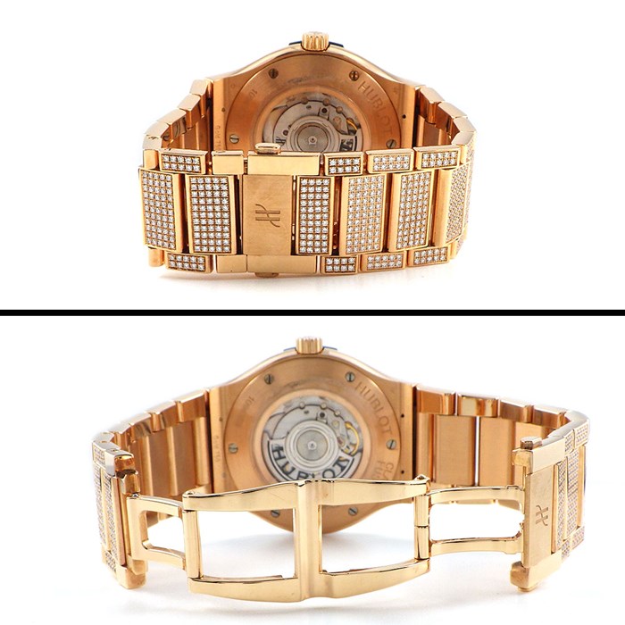 ウブロ Hublot 腕時計 クラシックフュージョン キングゴールド 511.OX.9010.OX.3704 カレンダー 裏スケ フル パヴェ ダイヤモンド 文字盤/ベゼル/ベルト K18キングゴールド 自動巻き 【中古】