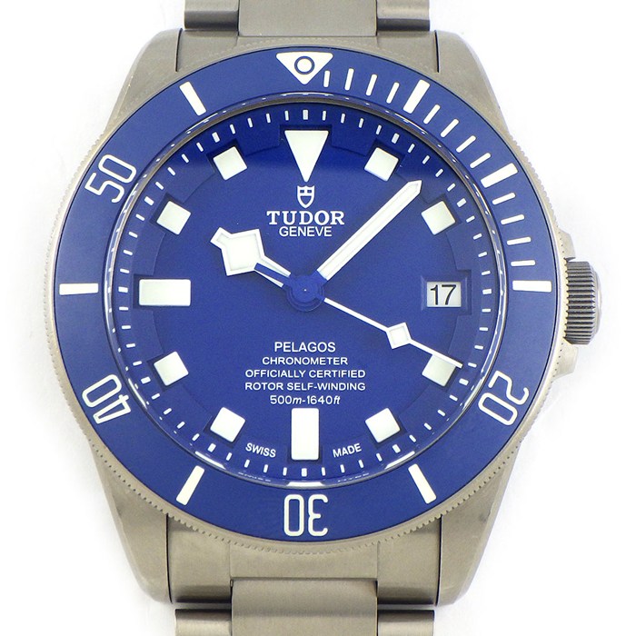チューダー(チュードル) TUDOR 腕時計 ペラゴス 25600TB ブルー文字盤 デイト 夜光インデックス 回転ベゼル SS 自動巻き 【中古】