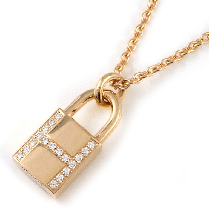 エルメス HERMES ネックレス ケリー カデナ H121332B 錠 H ロゴ 18ポイント ダイヤモンド 計0.09ct K18PG 【中古】