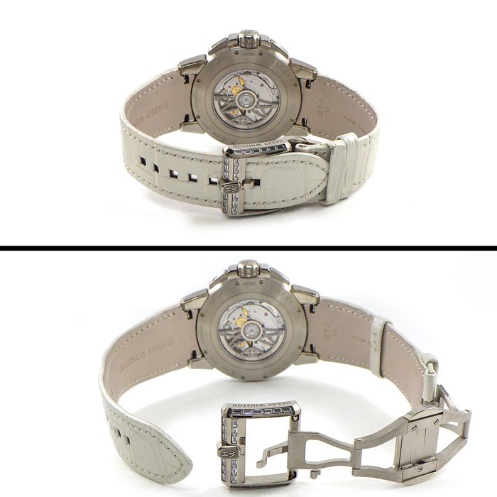 ハリーウィンストン HARRY WINSTON 腕時計 オーシャン バイレトログラード OCEABI42WW001 世界20本限定 デイト スモセコ ジャンピングアワー ダイヤベゼル/ラグ/尾錠 スケルトン K18WG アリゲーターレザー 自動巻き 【箱・保付き】 【中古】