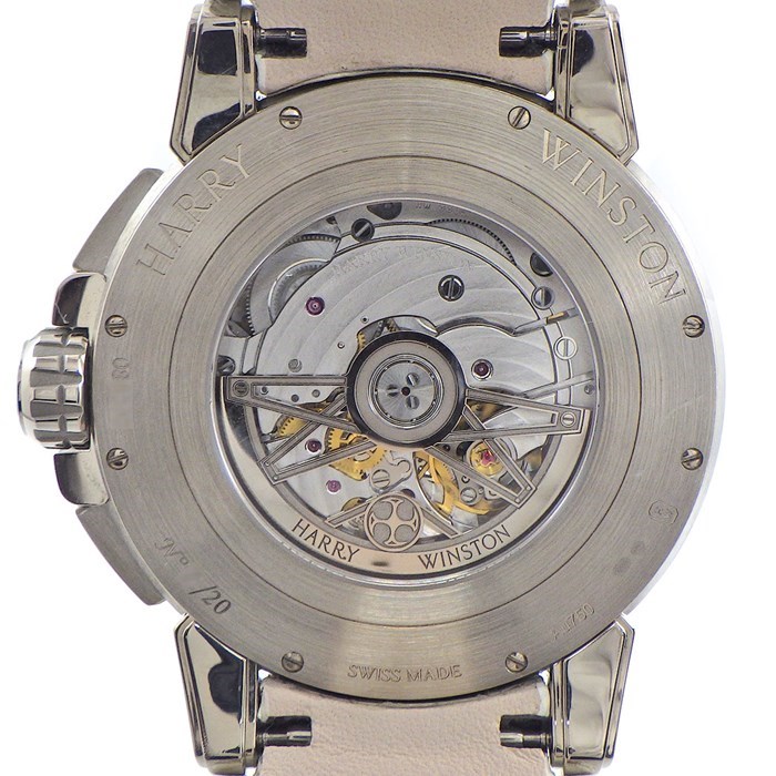 ハリーウィンストン HARRY WINSTON 腕時計 オーシャン バイレトログラード OCEABI42WW001 世界20本限定 デイト スモセコ ジャンピングアワー ダイヤベゼル/ラグ/尾錠 スケルトン K18WG アリゲーターレザー 自動巻き 【箱・保付き】 【中古】