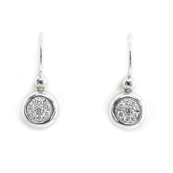 【ジョージジェンセン Georg Jensen】ピアス フック ドロップ スウィング サークル パヴェ ダイヤモンド K18WG