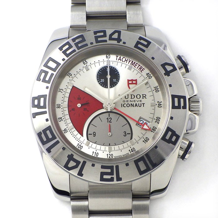 チューダー(チュードル) TUDOR 腕時計 アイコノート 20400 クロノグラフ GMT デイト タキメーター スモールセコンド サンレイ シルバー文字盤 SS 自動巻き 【中古】