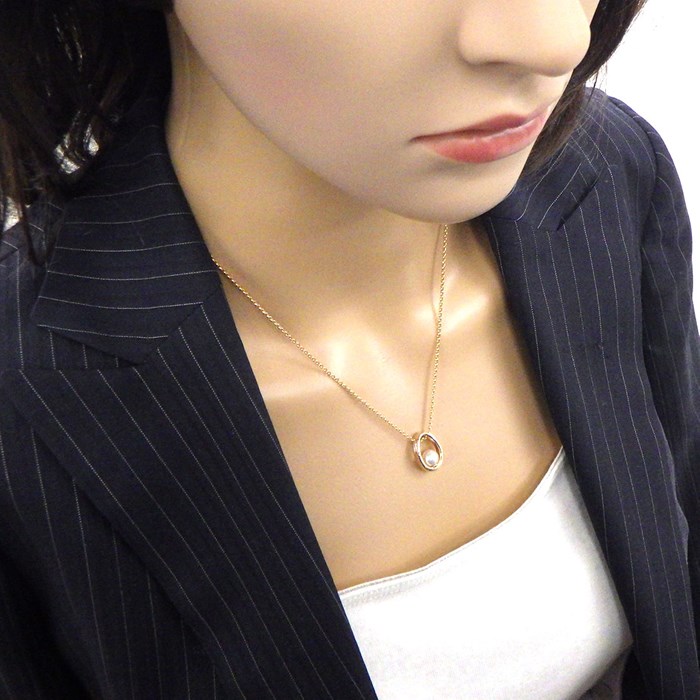 ミキモト MIKIMOTO ネックレス オーバル モチーフ パール 6.5mm珠 K18PG 【中古】