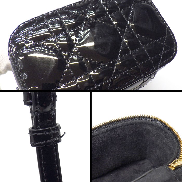 ディオール Dior ショルダーバッグ ハンドバッグ カナージュ マイクロ バニティ S0935OWCB ブラック パテントカーフスキン ゴールド金具 【中古】