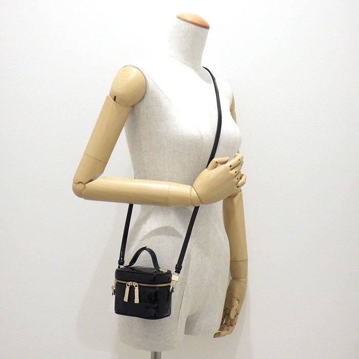 ディオール Dior ショルダーバッグ ハンドバッグ カナージュ マイクロ バニティ S0935OWCB ブラック パテントカーフスキン ゴールド金具 【中古】