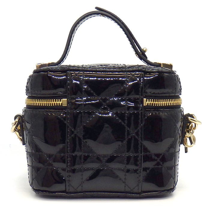 ディオール Dior ショルダーバッグ ハンドバッグ カナージュ マイクロ バニティ S0935OWCB ブラック パテントカーフスキン ゴールド金具 【中古】