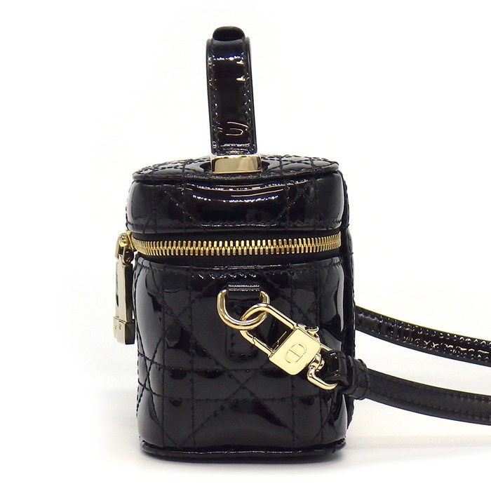 ディオール Dior ショルダーバッグ ハンドバッグ カナージュ マイクロ バニティ S0935OWCB ブラック パテントカーフスキン ゴールド金具 【中古】