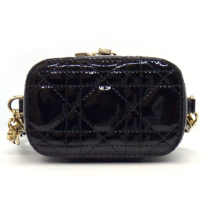 ディオール Dior ショルダーバッグ ハンドバッグ カナージュ マイクロ バニティ S0935OWCB ブラック パテントカーフスキン ゴールド金具 【中古】