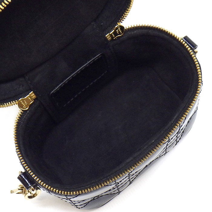 ディオール Dior ショルダーバッグ ハンドバッグ カナージュ マイクロ バニティ S0935OWCB ブラック パテントカーフスキン ゴールド金具 【中古】