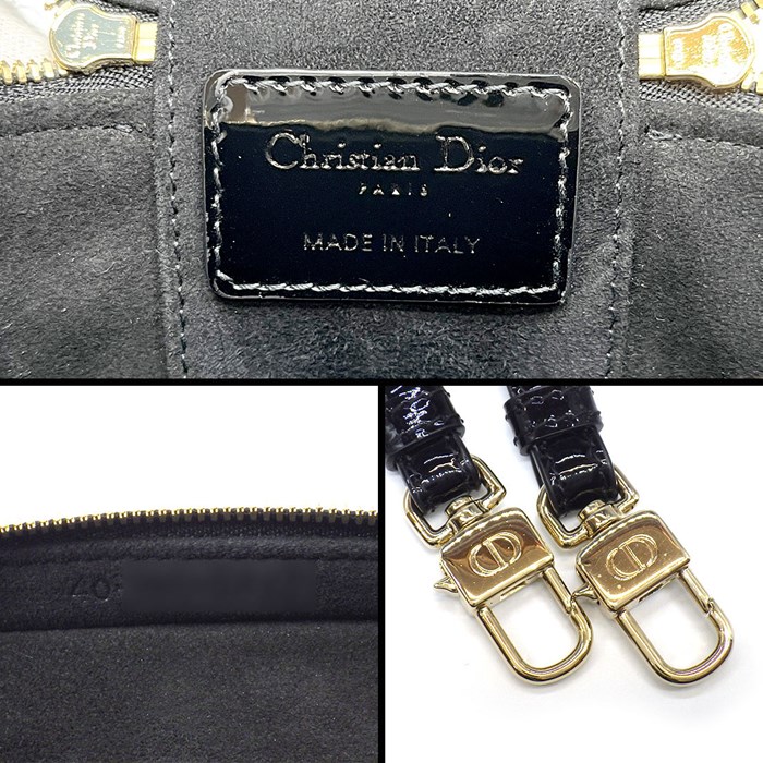 ディオール Dior ショルダーバッグ ハンドバッグ カナージュ マイクロ バニティ S0935OWCB ブラック パテントカーフスキン ゴールド金具 【中古】