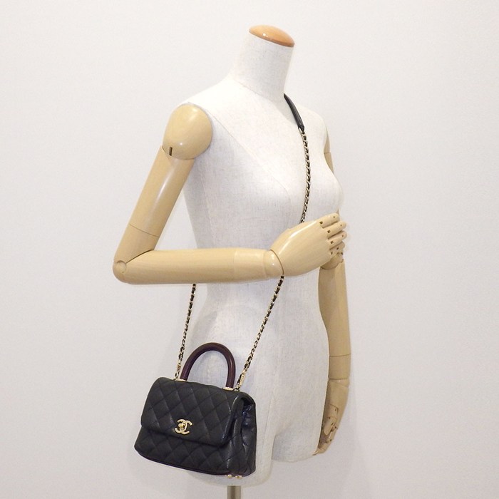 シャネル CHANEL ショルダーバッグ マトラッセ ココハンドル XXS トップハンドル ミニ AS2215 ブラック ボルドー キャビアスキン 【中古】