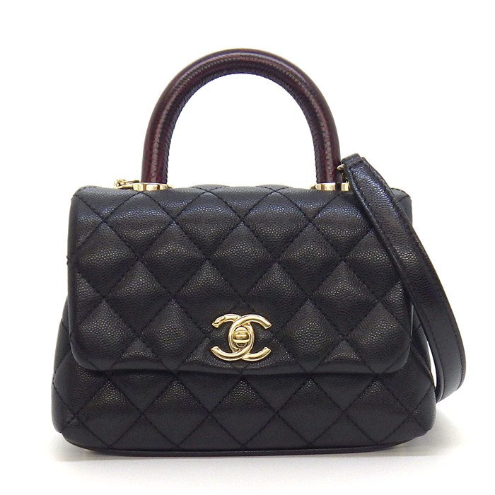 シャネル CHANEL ショルダーバッグ マトラッセ ココハンドル XXS トップハンドル ミニ AS2215 ブラック ボルドー キャビアスキン 【中古】