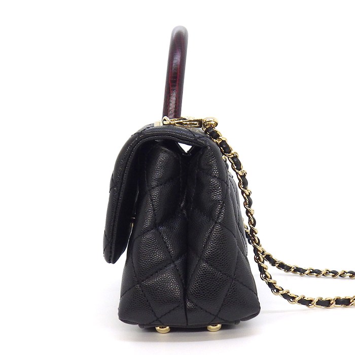 シャネル CHANEL ショルダーバッグ マトラッセ ココハンドル XXS トップハンドル ミニ AS2215 ブラック ボルドー キャビアスキン 【中古】