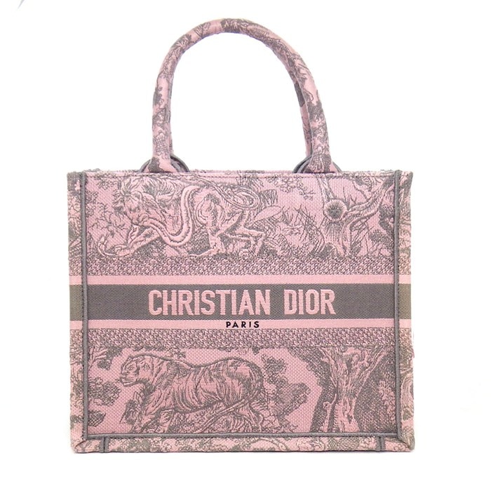ディオール Dior トートバッグ ブックトート スモール ピンク グレー トワルドゥジュイ ソヴァージュ エンブロイダリー 【中古】