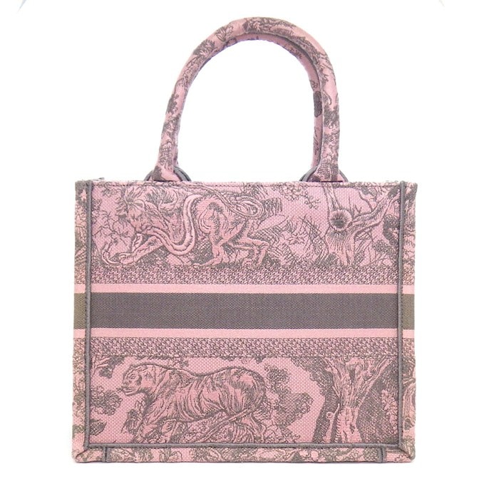 ディオール Dior トートバッグ ブックトート スモール ピンク グレー トワルドゥジュイ ソヴァージュ エンブロイダリー 【中古】