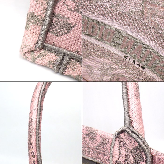 ディオール Dior トートバッグ ブックトート スモール ピンク グレー トワルドゥジュイ ソヴァージュ エンブロイダリー 【中古】