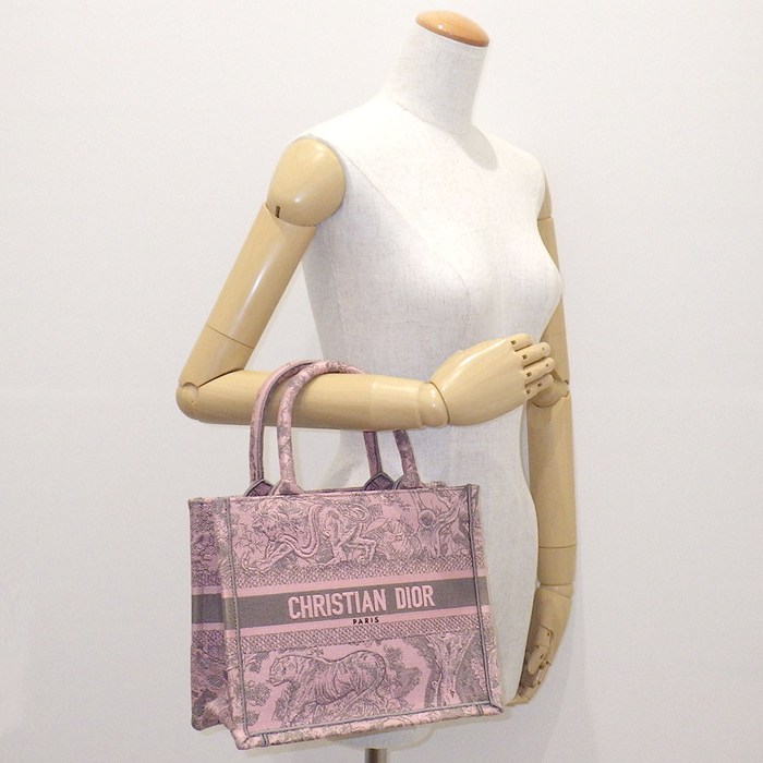 ディオール Dior トートバッグ ブックトート スモール ピンク グレー トワルドゥジュイ ソヴァージュ エンブロイダリー 【中古】