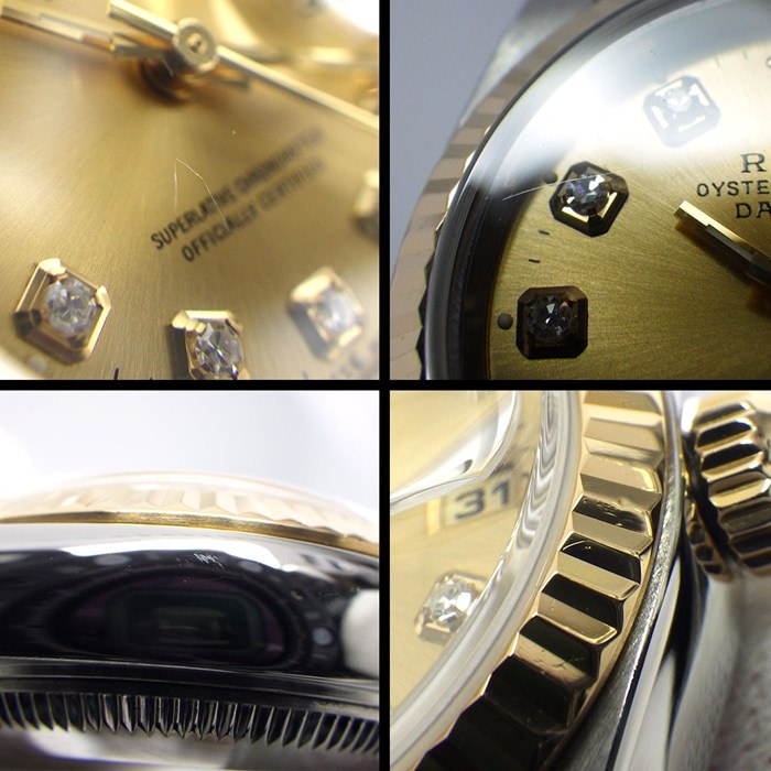 ロレックス Rolex 腕時計 デイトジャスト 79173 Y番 2002年製 サンレイ シャンパンゴールド文字盤 ローマンインデックス デイト K18YG SS 自動巻き 【箱・保付き】 【中古】 ROLEX - ロレックス Rolex 腕時計 デイトジャスト 79173 Y番 2002年製