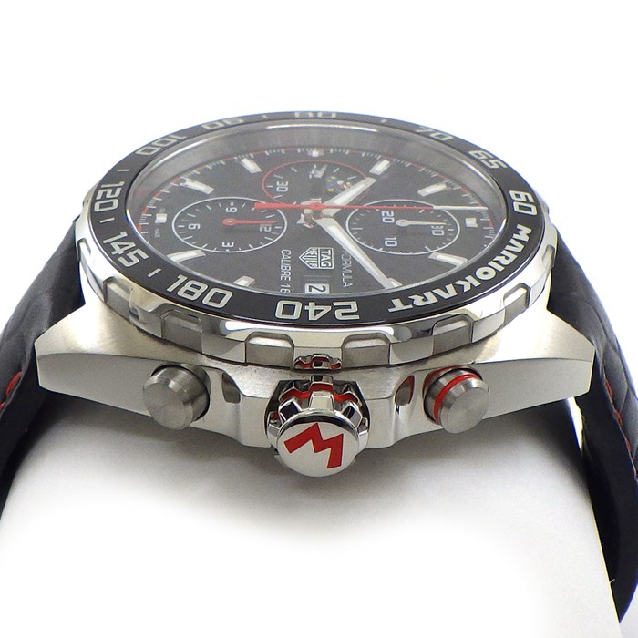 タグ・ホイヤー TAG Heuer 腕時計 フォーミュラ1 キャリバー16 マリオカート コラボ CAZ201E.FC6517 世界3000本 限定モデル ブラック文字盤 クロノグラフ 夜光インデックス スモールセコンド デイト セラミック ブラック レザーベルト SS 自動巻き 【箱・保付き】 【中古】