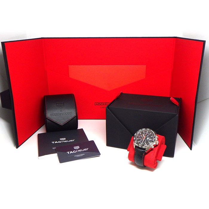 タグ・ホイヤー TAG Heuer 腕時計 フォーミュラ1 キャリバー16 マリオカート コラボ CAZ201E.FC6517 世界3000本 限定モデル ブラック文字盤 クロノグラフ 夜光インデックス スモールセコンド デイト セラミック ブラック レザーベルト SS 自動巻き 【箱・保付き】 【中古】