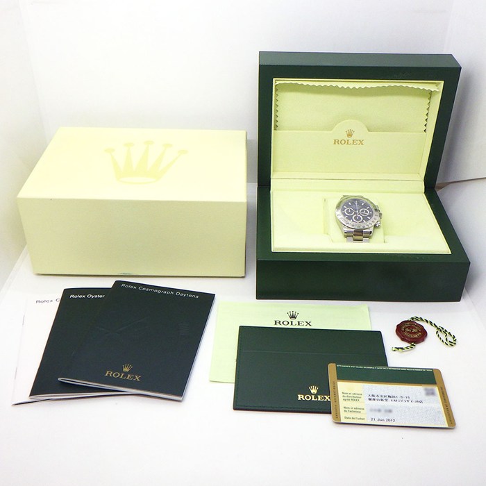 ロレックス Rolex 腕時計 デイトナ 116520 ルーレット刻印 ブラック文字盤 クロノグラフ タキメーター 夜光針/インデックス スモールセコンド SS 自動巻き 【箱・保付き】 【中古】