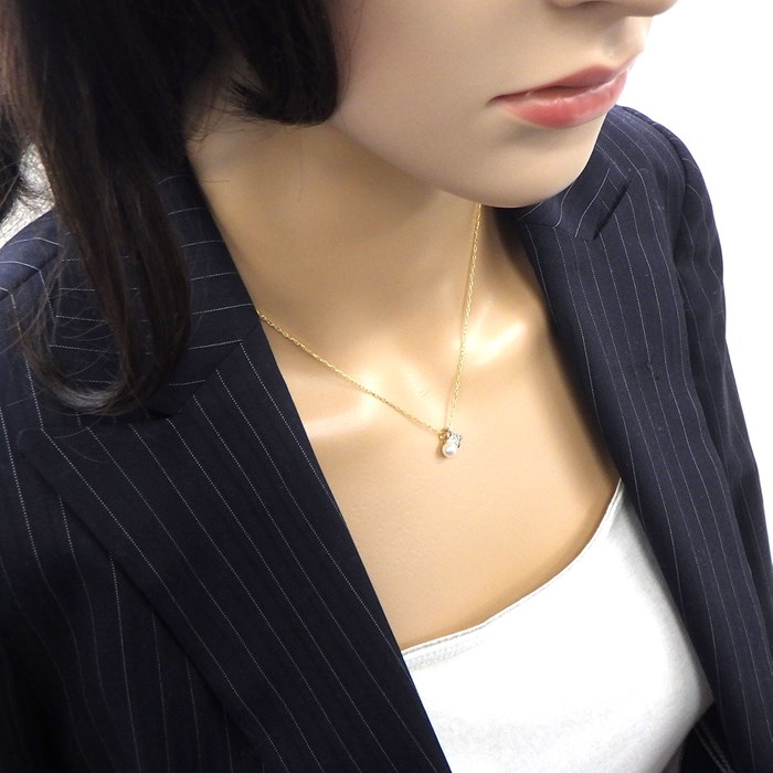ミキモト MIKIMOTO ネックレス 2モチーフ リーフ パール 5.3mm珠 ダイヤモンド K18YG K18WG 【中古】