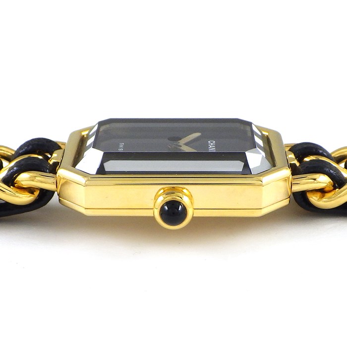 シャネル CHANEL 腕時計 プルミエール M H0001 オクタゴナル ブラック文字盤 チェーンブレス GP レザー クオーツアナログ 【中古】