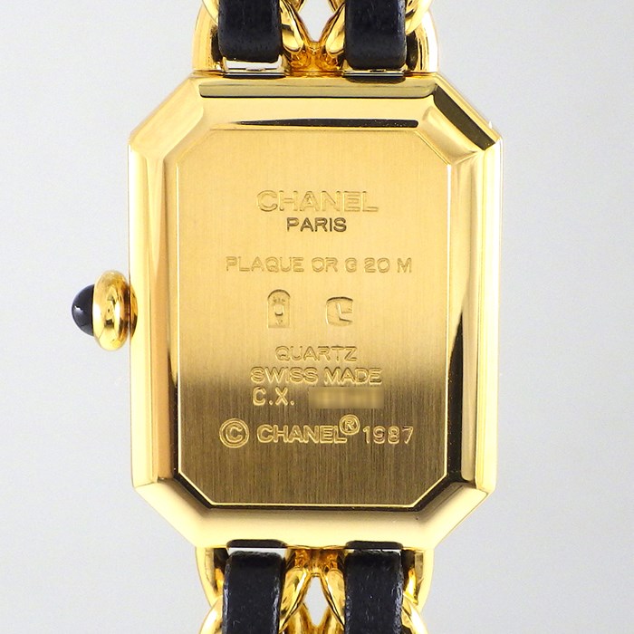 シャネル CHANEL 腕時計 プルミエール M H0001 オクタゴナル ブラック文字盤 チェーンブレス GP レザー クオーツアナログ 【中古】