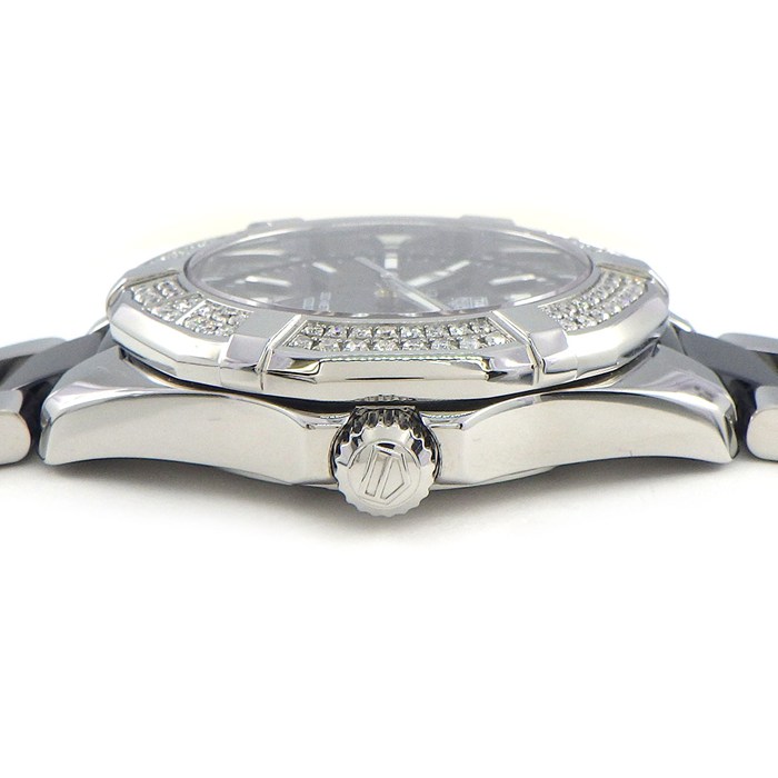 タグ・ホイヤー TAG Heuer 腕時計 アクアレーサー WAY131E.BA0913 ダイヤベゼル 計0.510ct ブラック文字盤 デイト 回転ベゼル セラミック SS クオーツアナログ 【中古】