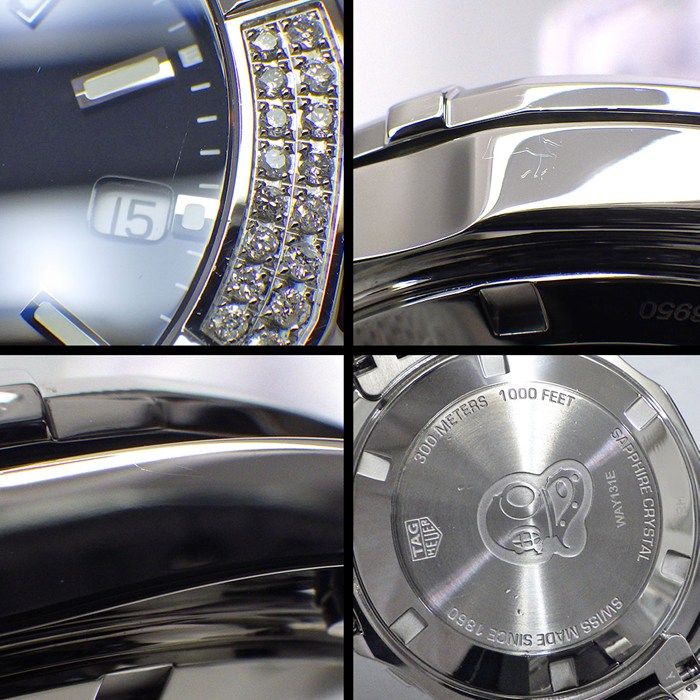 タグ・ホイヤー TAG Heuer 腕時計 アクアレーサー WAY131E.BA0913 ダイヤベゼル 計0.510ct ブラック文字盤 デイト 回転ベゼル セラミック SS クオーツアナログ 【中古】