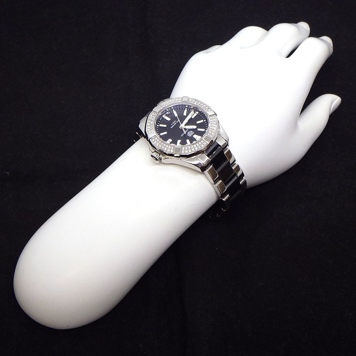 タグ・ホイヤー TAG Heuer 腕時計 アクアレーサー WAY131E.BA0913 ダイヤベゼル 計0.510ct ブラック文字盤 デイト 回転ベゼル セラミック SS クオーツアナログ 【中古】