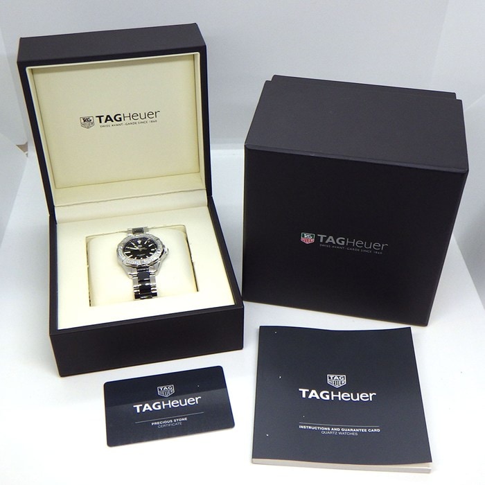 タグ・ホイヤー TAG Heuer 腕時計 アクアレーサー WAY131E.BA0913 ダイヤベゼル 計0.510ct ブラック文字盤 デイト 回転ベゼル セラミック SS クオーツアナログ 【中古】