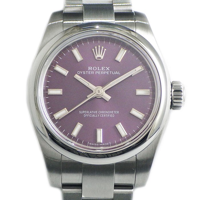 ロレックス Rolex 腕時計 オイスターパーペチュアル26 176200 サンレイ レッドグレープ文字盤 ルーレット刻印 オイスタースチール SS 自動巻き 【OH済み】 【中古】