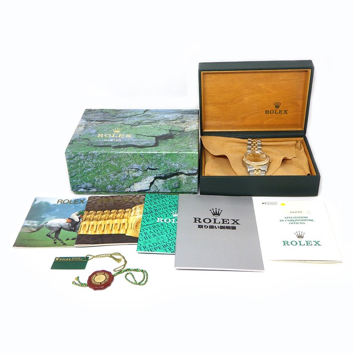 ロレックス Rolex 腕時計 デイトジャスト 16233G W番 10ポイント ダイヤインデックス フルーテッドベゼル シャンパンカラー文字盤 ジュビリーブレス SS K18YG 自動巻き 【箱・保付き】 【中古】