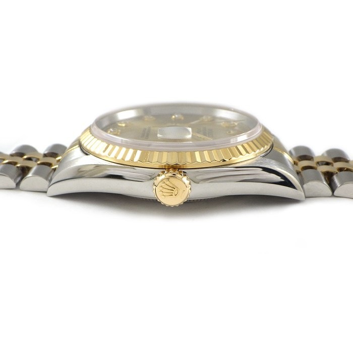 ロレックス Rolex 腕時計 デイトジャスト 16233G W番 10ポイント ダイヤインデックス フルーテッドベゼル シャンパンカラー文字盤 ジュビリーブレス SS K18YG 自動巻き 【箱・保付き】 【中古】