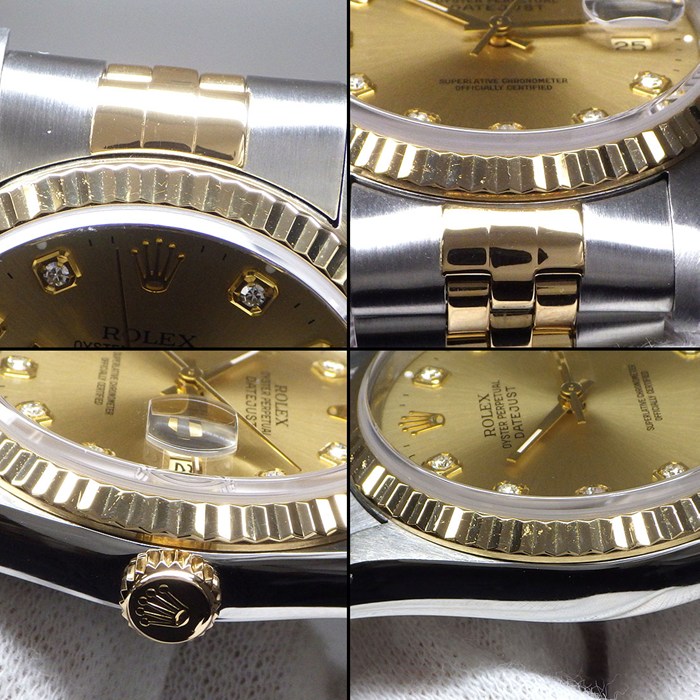 ロレックス Rolex 腕時計 デイトジャスト 16233G W番 10ポイント ダイヤインデックス フルーテッドベゼル シャンパンカラー文字盤 ジュビリーブレス SS K18YG 自動巻き 【箱・保付き】 【中古】