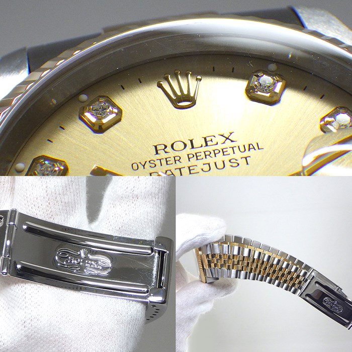 ロレックス Rolex 腕時計 デイトジャスト 16233G W番 10ポイント ダイヤインデックス フルーテッドベゼル シャンパンカラー文字盤 ジュビリーブレス SS K18YG 自動巻き 【箱・保付き】 【中古】