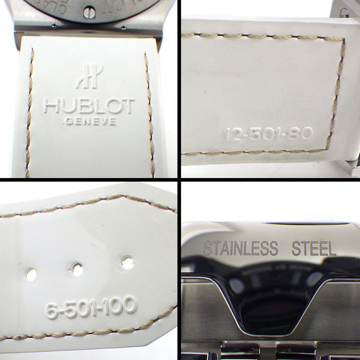 ウブロ Hublot 腕時計 クラシック フュージョン ベルルッティ スクリット フラットビアンコ 511.NE.050W.VR.JBER19 日本限定100本 ホワイト文字盤 白 裏スケ チタン SS ホワイト ラバー/革 ベルト 自動巻き 【箱・保付き】 【中古】