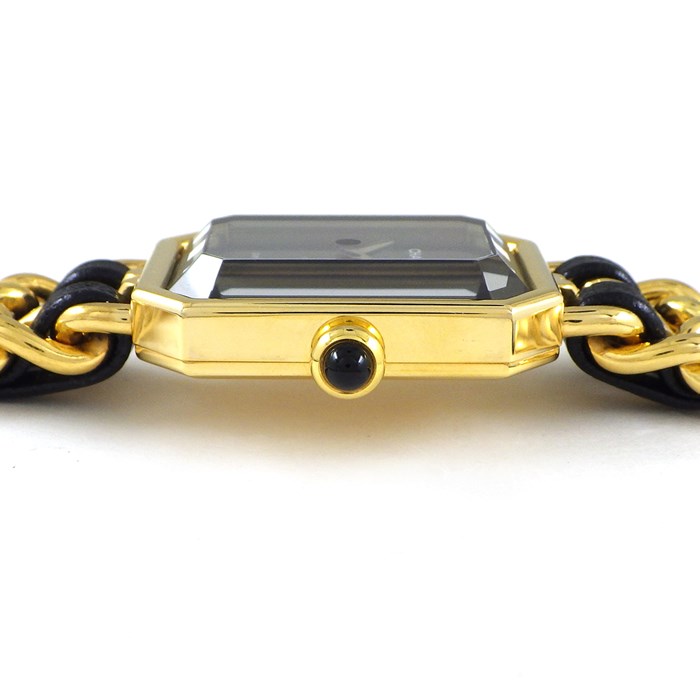 シャネル CHANEL 腕時計 プルミエール M H0001 オクタゴナル ブラック文字盤 チェーンブレス GP レザー クオーツアナログ 【中古】