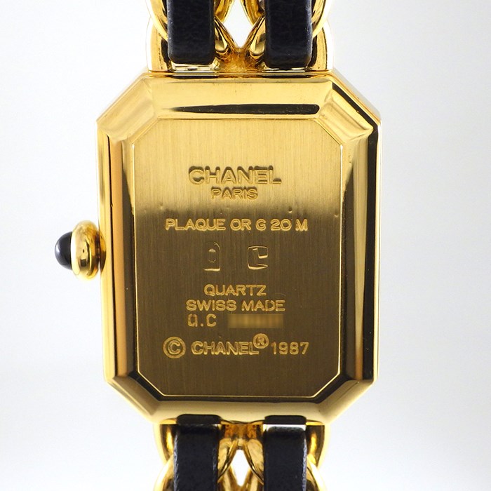 シャネル CHANEL 腕時計 プルミエール M H0001 オクタゴナル ブラック文字盤 チェーンブレス GP レザー クオーツアナログ 【中古】