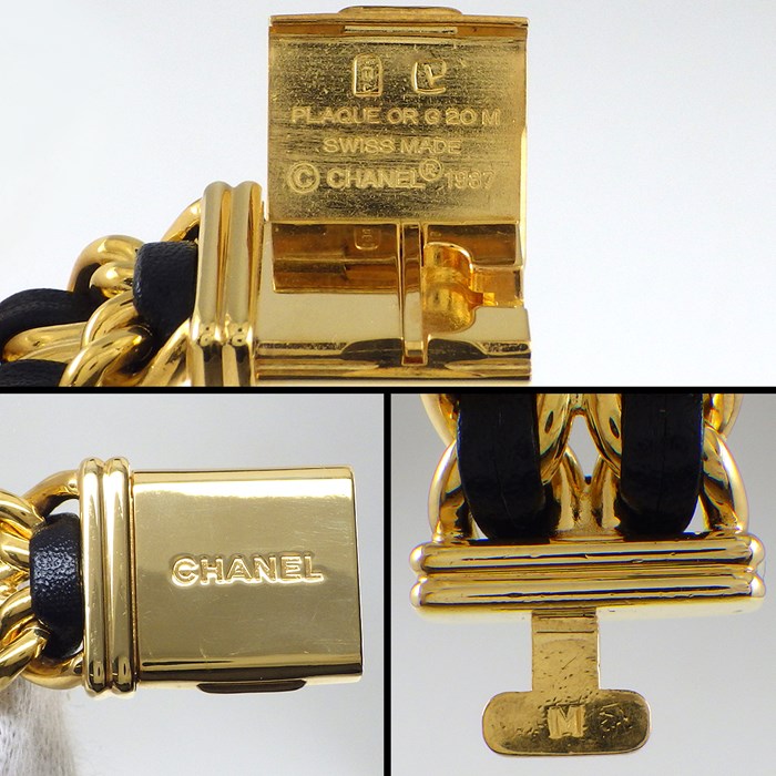 シャネル CHANEL 腕時計 プルミエール M H0001 オクタゴナル ブラック文字盤 チェーンブレス GP レザー クオーツアナログ 【中古】